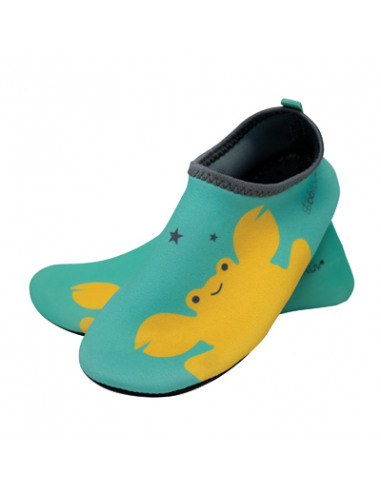 Calzado de baño Shoöz en neopreno Aqua. Zapatos de agua de color azul y amarillo.