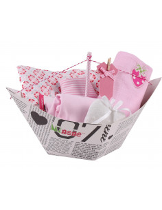 Caixa para oferta Barquinho (incl. Body com aplique, fralda XXL, lenço, fralda pequena com aplique e coração de tela) · rosa