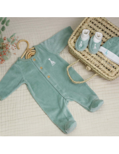 Pelele  Sophie la Girafe terciopelo color olivo 2